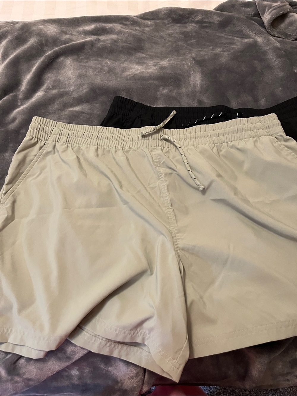 Light Beige Women's Athletic Shorts with Elastic Waist and Drawstring